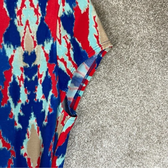 Jones New York Dress Womens Small Red Blue Cap Sleeve Stretch Knee Length- 2787* - Picture 3 of 11